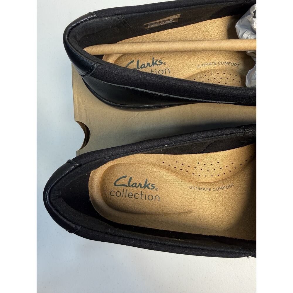 Clarks Cora Charm Black Leather Comfort Slip On Shoes Women’s 7W Wide NEW - Picture 6 of 9